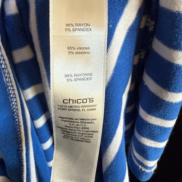 Chico's Womens Top Sz 1 M 8 Blue White Miraculous Stripe‎ Tiered Knit - Picture 13 of 13